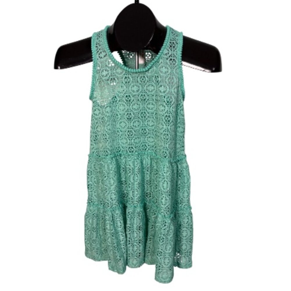 Cat & Jack Swimsuit Cover Up Girl's M 7/8 Mint Green Open Lace Racerback EUC LN